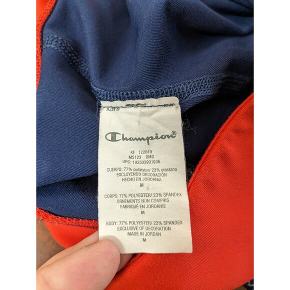 Champion Authentic Graphic Leggings M Red Navy Logo Back Zip Pocket Athleticwear - Picture 5 of 10